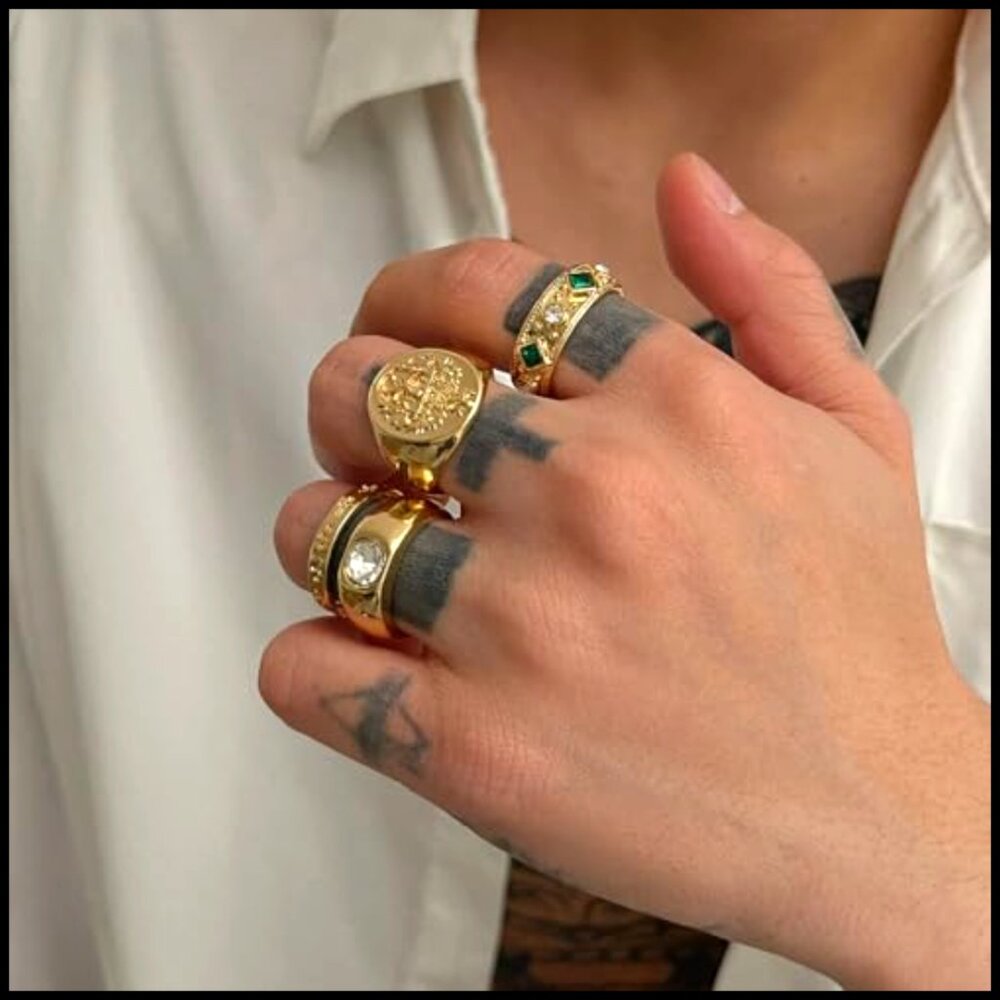 Gold Hammered Geometric Stackable Rings Set, Size… - image 2